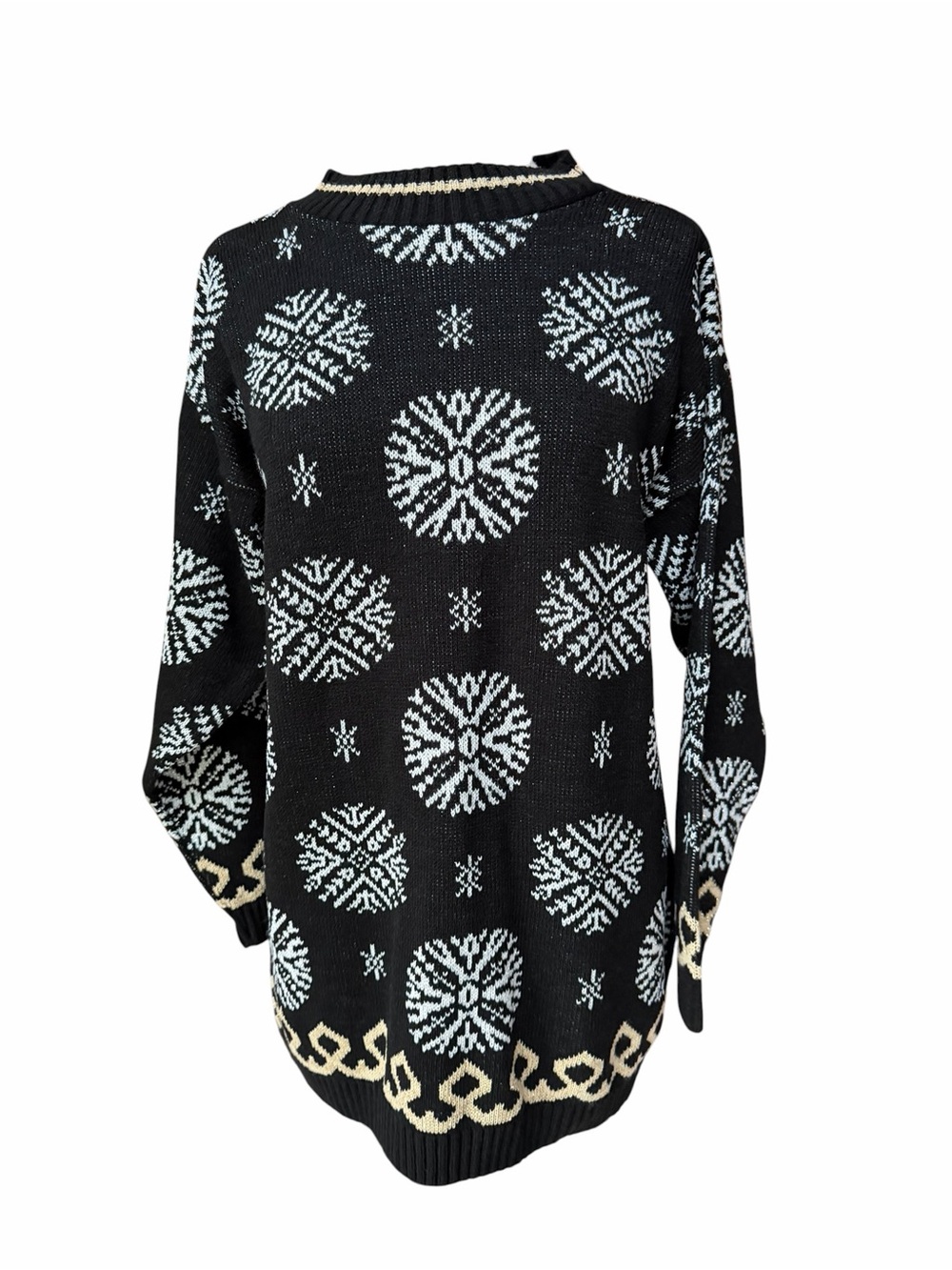 Late 70s/80s Trimmings Oversized Mock-Neck Metallic Snowflake Sweater